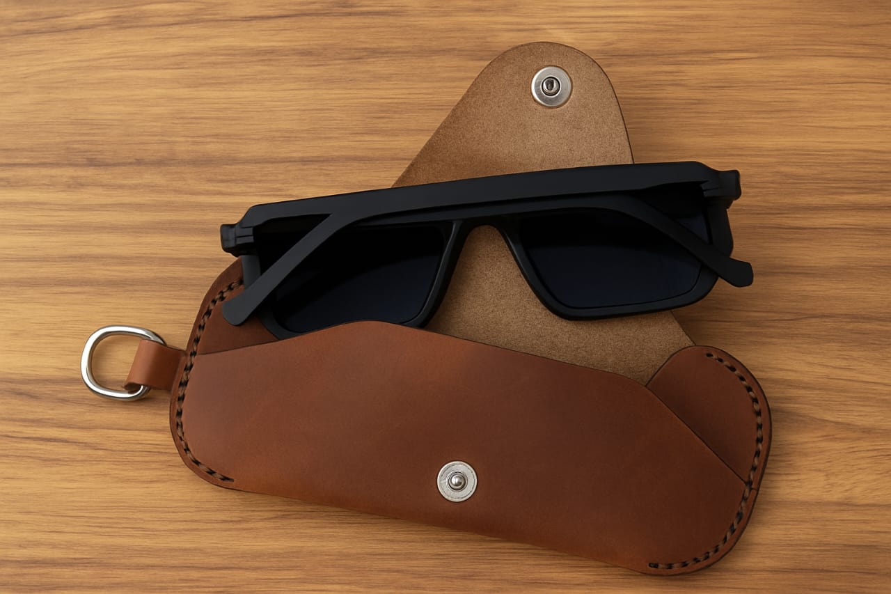 Slim Leather Glasses case. hard clip-on Sunglass Holder