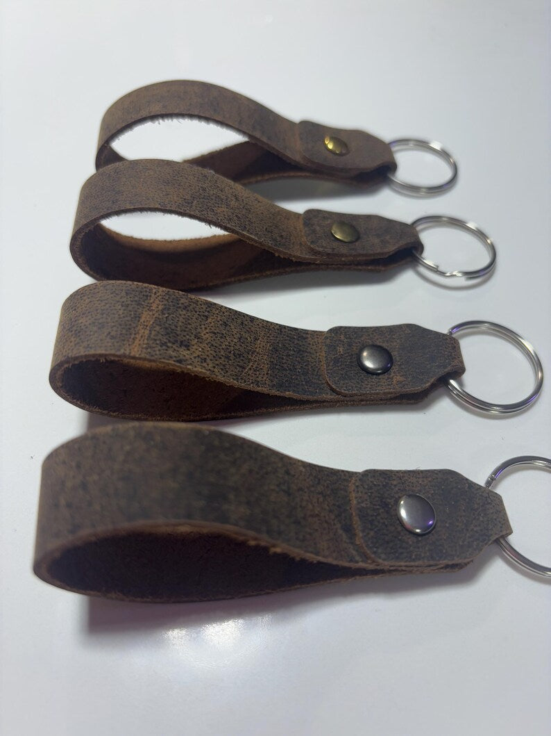 Handmade Rustic Buffalo Leather Keychain - Large, Full-Grain Leather