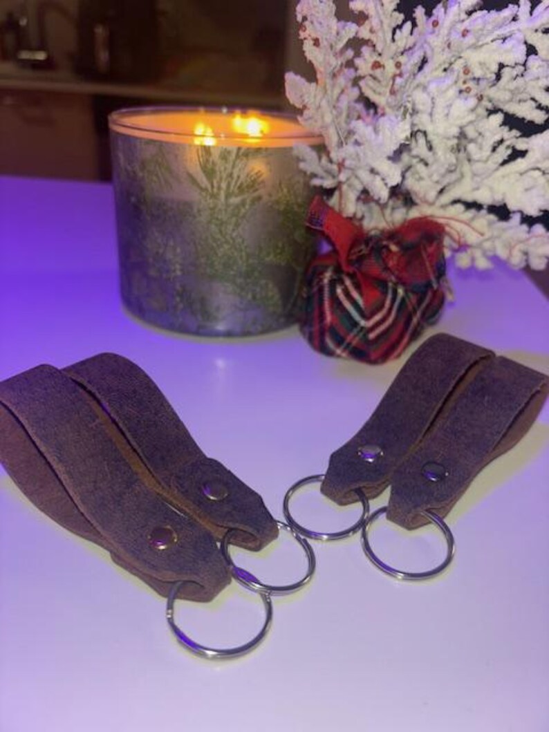 Handmade Rustic Buffalo Leather Keychain - Large, Full-Grain Leather