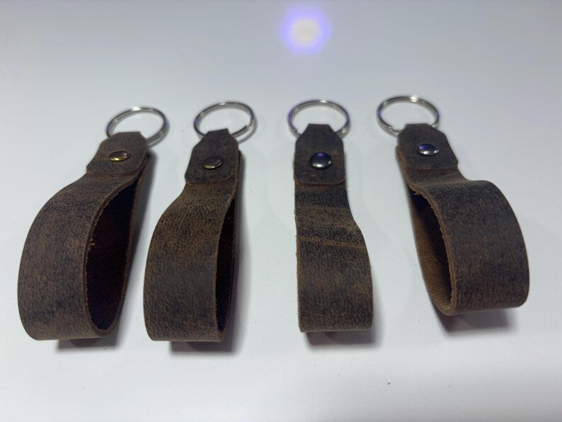 Handmade Rustic Buffalo Leather Keychain - Large, Full-Grain Leather