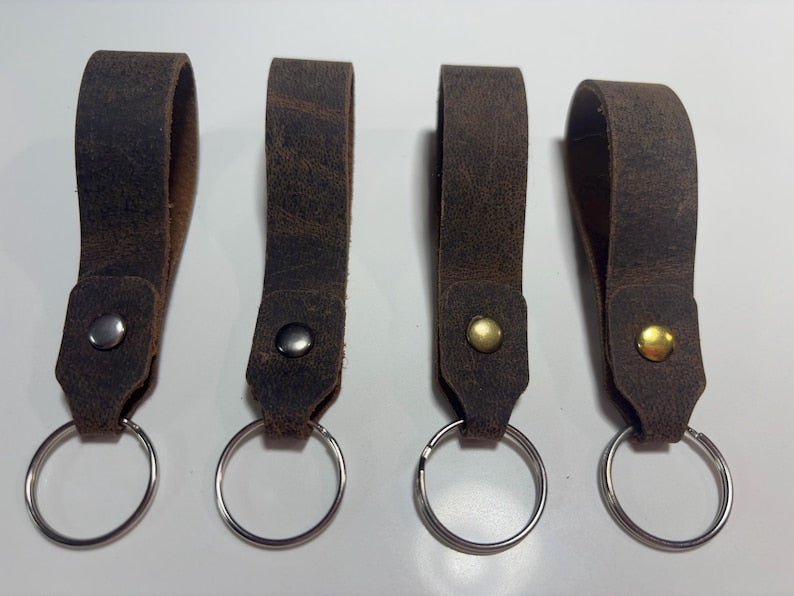 Handmade Rustic Buffalo Leather Keychain - Large, Full-Grain Leather