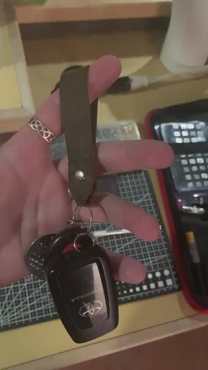 Handmade Rustic Buffalo Leather Keychain - Large, Full-Grain Leather