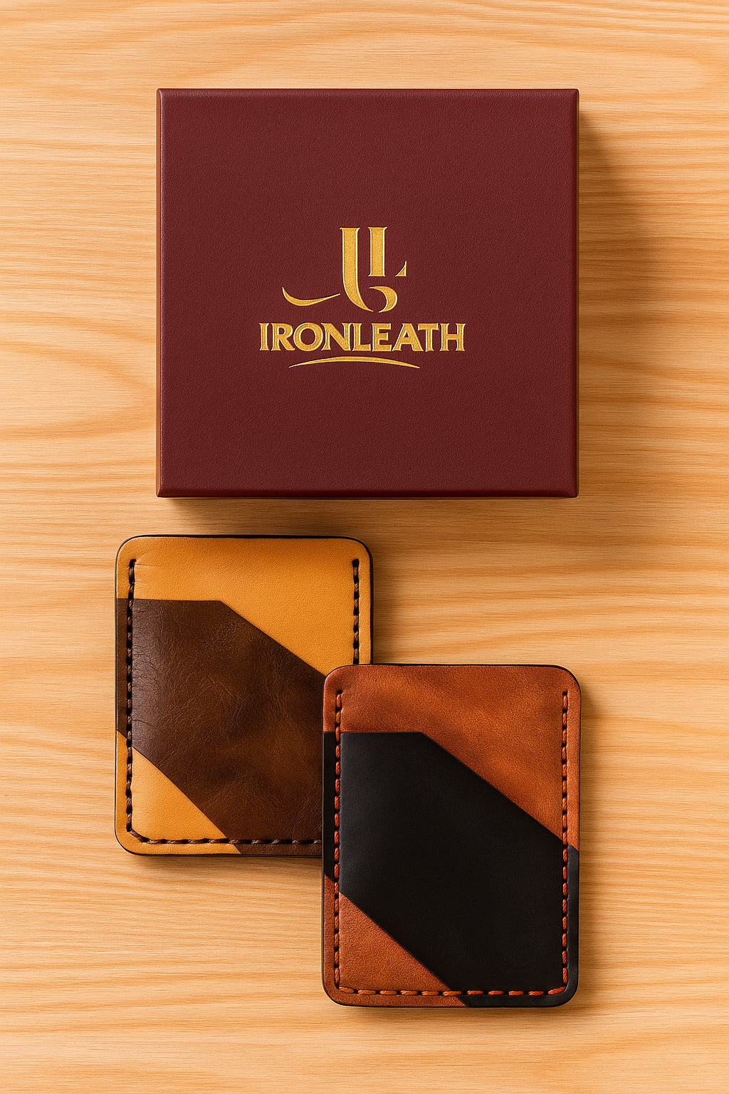 IRONLEATH Minimalist Leather Card Holder – Handcrafted Slim Wallet for Men